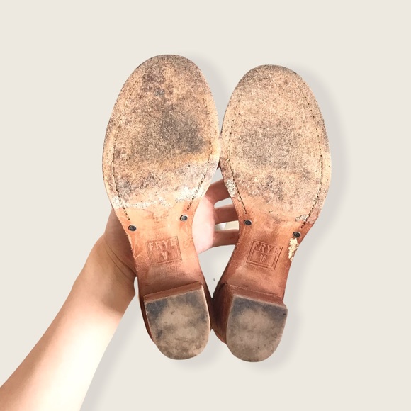 Frye White Brielle Zip Wood Block Genuine Leather Casual Ankle Sandals/Heels - Picture 10 of 16